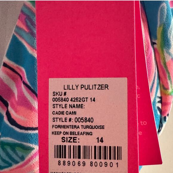 New Lilly Pulitzer Cadie Cami Top Turquoise Tie Front Smocked Sleeveless Sz 14 - Picture 6 of 7